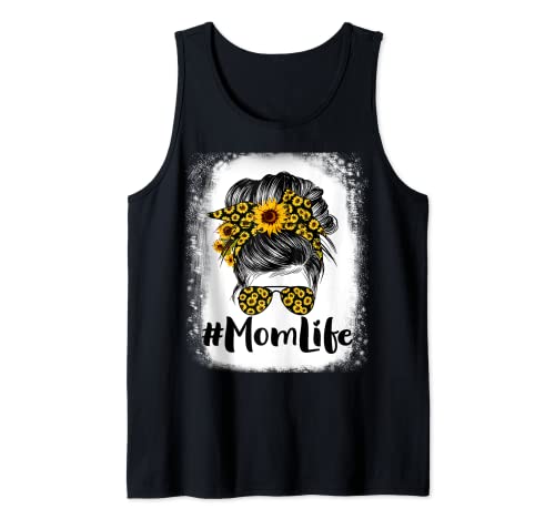 Messy Hair Bun Sunflower Women Mother's Day Mom Life Camiseta sin Mangas
