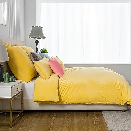 Soifox Winter Flanell bettwäsche 155x220 - Gelb Flauschige und warme...