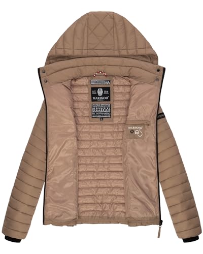 MARIKOO Damen Übergangsjacke Steppjacke mit Kapuze gesteppt 21 Farben XS-XXL Samtpfote (Taupe Grey, M)
