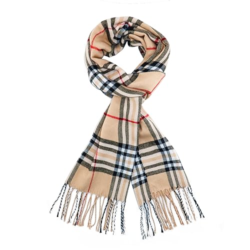 vimate Herren Camel Plaid Schal, Übergroßer Schottischer Clan Tartan Schal Wrap Winterschal für Hals(DE-Classic Camel Plaid)