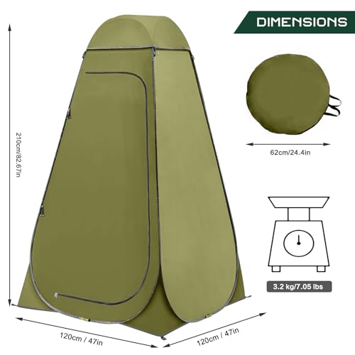 Image of BRIAN & DANY Pop Up Shower Tent, 6.9 FT Tall Changing Tent with Rain Shelter & Windows, Portable Privacy Tent for Camping, Toilet or Bathroom, UPF 50+ & Waterproof, 47.2 inch x 47.2 inch x 82.7 inch, Olive Green