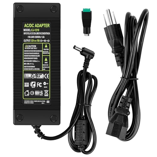 Image of 12V Power Supply 10A 120W AC to DC Converter 100-240V to 12V DC Low Voltage Transformer LED Driver with 3-Prong Plug for LED Light