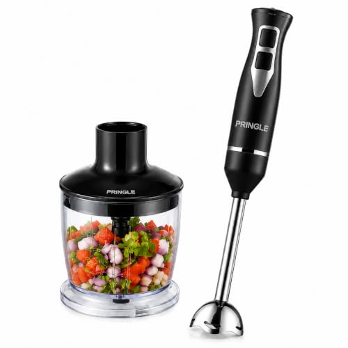 Image of Pringle MasterBlend 2-in-1 Hand Blender & Chopper | 400W Powerful DC Motor | Stainless Steel Rust-Free Detachable Arm | 2-Speed | PentaFlow Tech | Click-Fit Lock | 1-Yr Warranty | Silver & Black