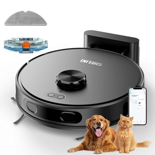 Robot Vacuum and Mop, Mapping Robotic Vacuums Cleaner with LiDAR Navigation Smart & Strong Suction, WiFi/App/Alexa/Voice Control, Obstacle Avoidance, for Home, Wood/Hard Floors, Pet Hair -Jet-black
