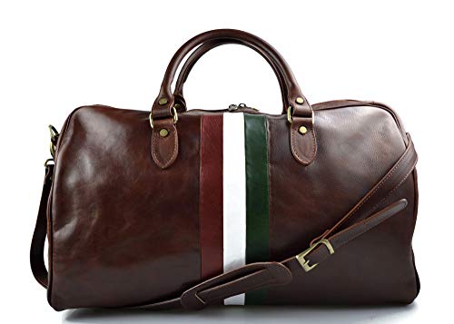 Leather travel bag duffle bag leather shoulder bag brown men women travel bag gym bag luggage Italian flag weekender duffle bag