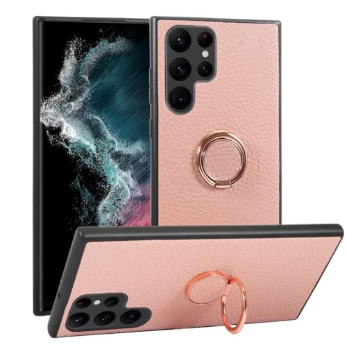 Housse coque de pare-chocs Samsung S22 en cuir rose avec anneau support