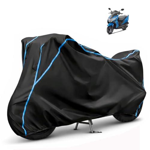 Image of Compatible with Honda Dio Waterproof Two Wheeler Scooter Body Cover Water Resistant, Heavy Duty, UV Rays, Dust & Scratch Protection for All-Modal & Variants (Black,Sky Blue Piping)