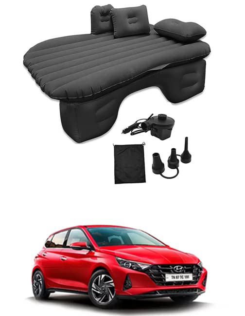 AYW Black Car Bed Mattress for Rest,Travel, Car Back Seat Air Inflation Bed Universal Air Couch with Two Air Pillows, Car Air Pump and 1 Repair Kit for I20 New Universal for All Models