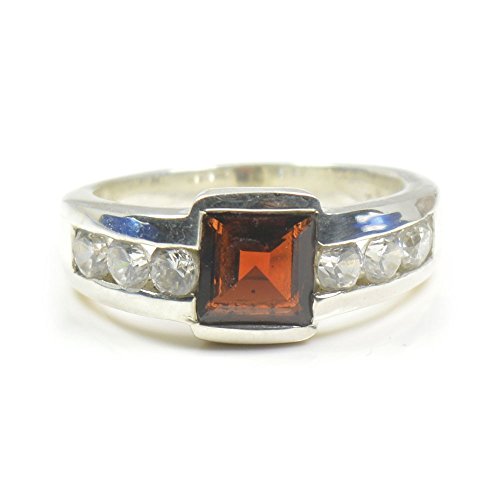 Argent sterling 925 et bague grenat naturel princesse haut de gamme mixte