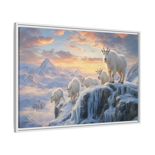 Toile montagne coucher de soleil animaux sauvages grand format 90x60 cm