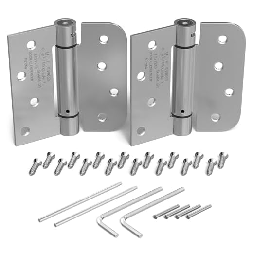 New KS Hardware Self Closing Spring Hinge | Automatic Door Hinges with Complete Installation Hardware | 4" X 4" with 1 Square & 5/8" Radius Corners | 2 Pack (Satin Nickel)
