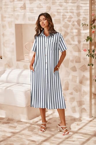 Image of Zeagoo Women Dresses Summer Casual Short Sleeve Button Down Shirt Dresses 2026 Beach Cover Up with Pockets