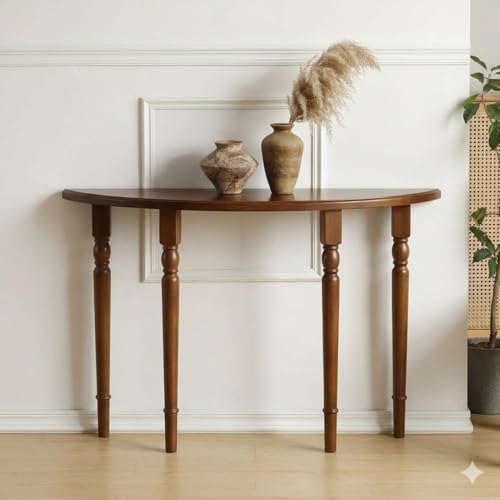 Image of Wooden Expert 120Cm Length Premium Royal Half Moon Console Table with Storage | Narrow Wooden Entryway Accent Table | Solid Semi-Circle Design for Living Room, Hallway, Foyer, Entrance (120x35x80Cm)