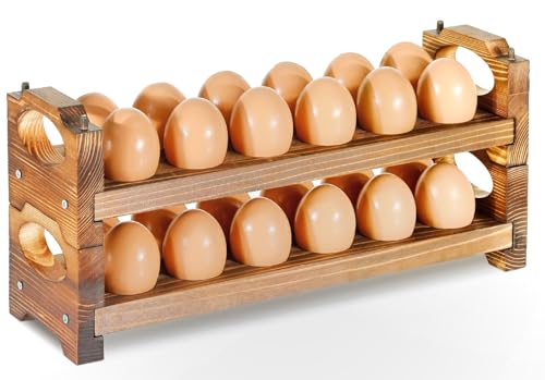 Image of Wooden Egg Holder Countertop, 2-Tier /24-Hole, Stackable