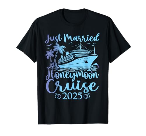 Just Married 2025 Anillo de boda a juego Tee Luna de miel Crucero Camiseta