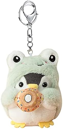 Tarieson Cute Fluffy Penguin Keychain Creative Cosplay Costume Plush Keyring Purse Backpack Decoration Accessories - Frog