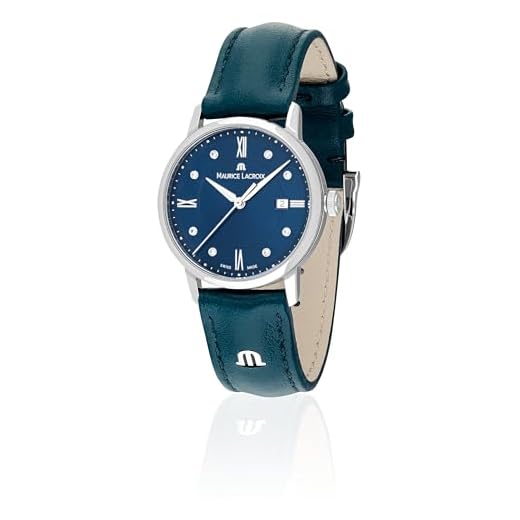 MAURICE LACROIX Eliros Date Diamonds EL1094-SS001-650-5 - Reloj de pulsera analógico para mujer, cuarzo, correa de piel azul petróleo, azul petróleo, Clásico