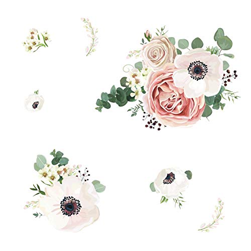 RoomMates Large Flowers, White, Pink, Green, 1 Sheet 36.5 inches x 17.25 inches - Image 2
