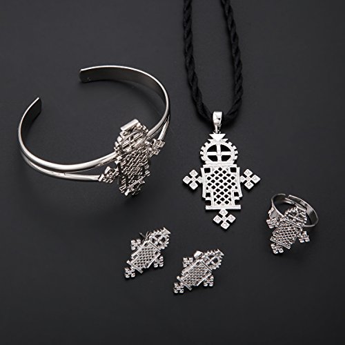 Ethiopian Classic Cross Jewelry Silver Plated Habesha Jewelry Wedding 4Pcs Sets #TOP4