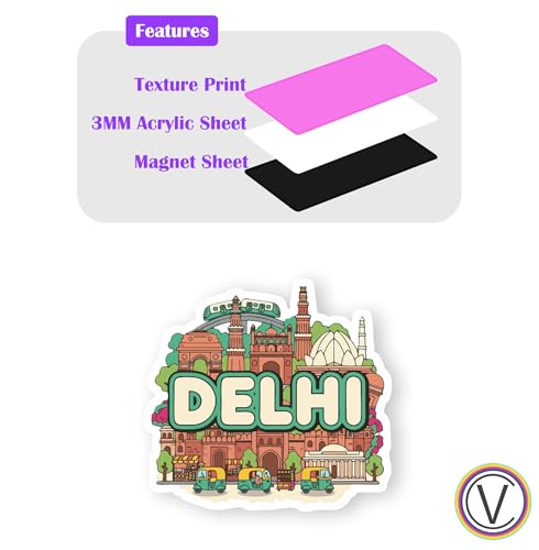 Image of Delhi Acrylic Fridge Magnet - UV Texture Printed, Stylish Multicolor Magnet for Fridge, Wardrobe & Metal Surfaces, Pack of 1 (Delhi)