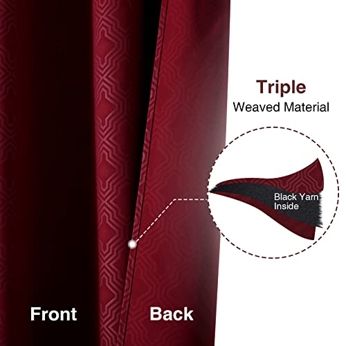 Homeideas Burgundy Red Blackout Curtains 52 X 108 Inch Geometric Moroccan Lattice Embossed Geo Trellis Curtain Room Darkening Bedroom Curtain Thermal Insulated Grommet Drapes For Living Room, 2 Panels #TOP3