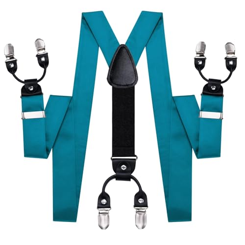 Image of Hi-Tie Men Suspender Bowtie Set Suspenders Pre-tied Bow Tie Pocket Square Cufflinks Adjustable Y Shape 6 Clips Braces Tuxedo