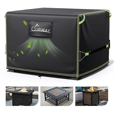 UIRWAY Fire Pit Cover 28 Inch Square, Waterproof Outdoor Fire Pit Cover, Heavy Duty Oxford Fabric Firepit Covers with PVC Coating, Strong Tear & Windproof Patio Fire Pit Table Cover, Black