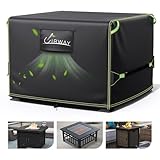 UIRWAY Fire Pit Cover 28 Inch Square, Waterproof Outdoor Fire Pit Cover, 600D Heavy Duty Oxford Fabric Firepit Covers with PVC Coating, Strong Tear & Windproof Patio Fire Pit Table Cover, Black