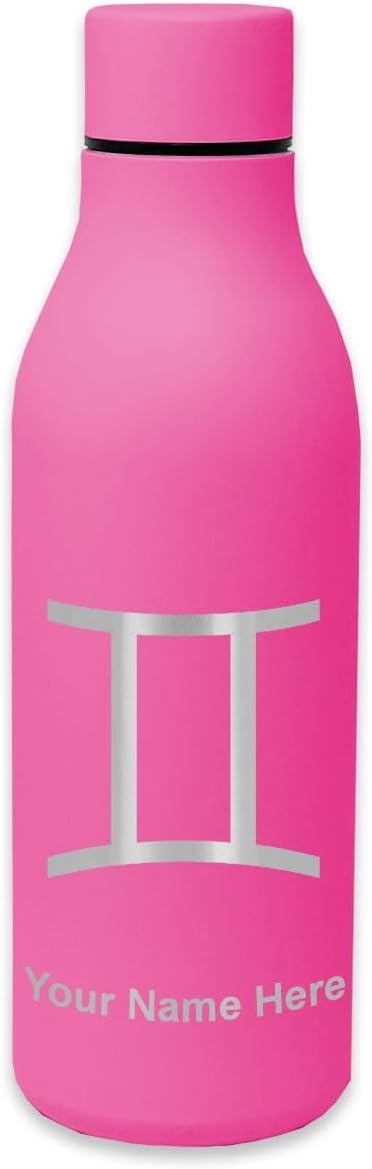 LaserGram Double Wall Stainless Steel Water Bottle, Zodiac Sign Gemini, Personalized Engraving Included