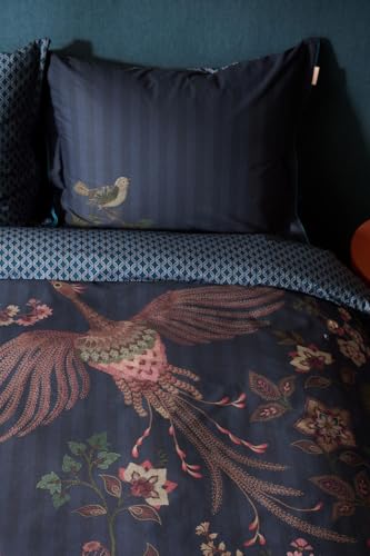 Pip Studio Bettwäsche Buenas Noches Dunkelblau Perkal Blüten Vogel Gestreift Ornamente Paisley, Größe:135 cm x 200 cm