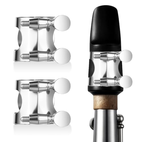 2 Pack Silver Clarinet Ligature B Flat with Adjustable Screws, Silver Bb Clarinet Mouthpiece