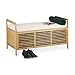 Relaxdays Ławka do siedzenia ze schowkiem, pudełko do przechowywania z poduszką do siedzenia do korytarza, skrzynia bambusowa dł. x szer. x gł.: 50 x 93 x 48 cm, naturalna