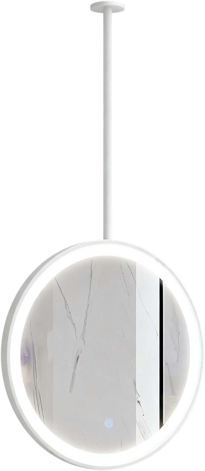 Ceiling Mounted Mirror Decorative Circle Vanity Mirror with Ceiling Hanging Rod, LED Wall Suspended Mirrors for Bathroom Washroom Shaving Makeup(White,Diameter-50CM/19.7INCH)