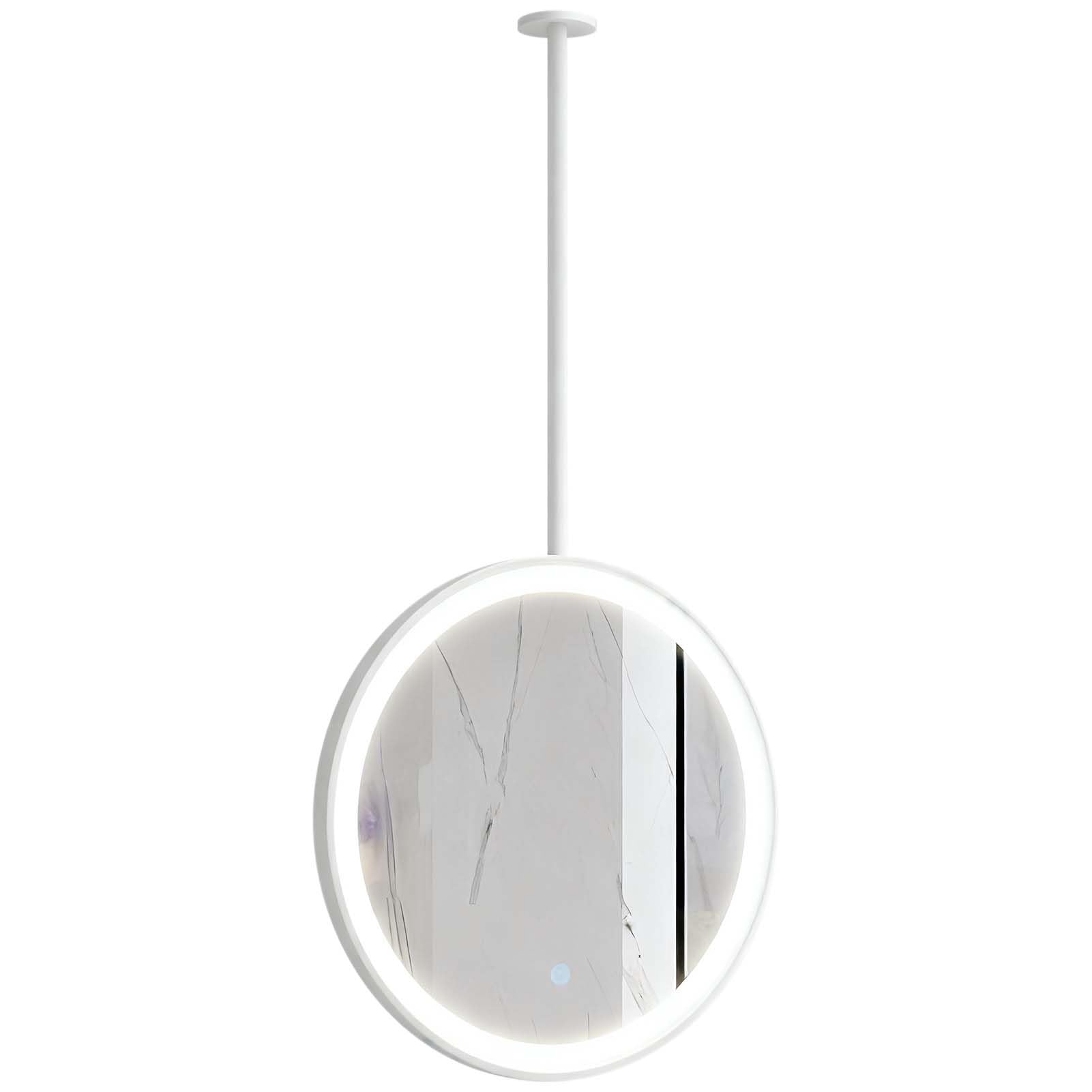 FGXHHS Ceiling Mounted Mirror Decorative Circle Vanity with Hanging Rod, LED Wall Suspended Mirrors for Bathroom Washroom Shaving Makeup(White,Diameter-70CM/27.6INCH)