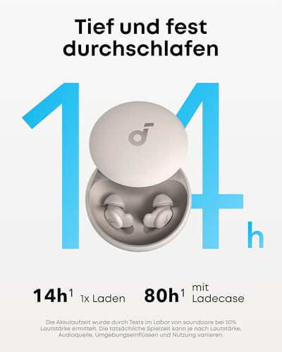 soundcore Schlafkopfhörer Sleep A20 Earbuds von Anker, Geräuschblockierung, Seitenschläfer, 80h Wiedergabe, Schlaf-Analyse, personalisierbare Weckfunktion, Bequemes flaches Design