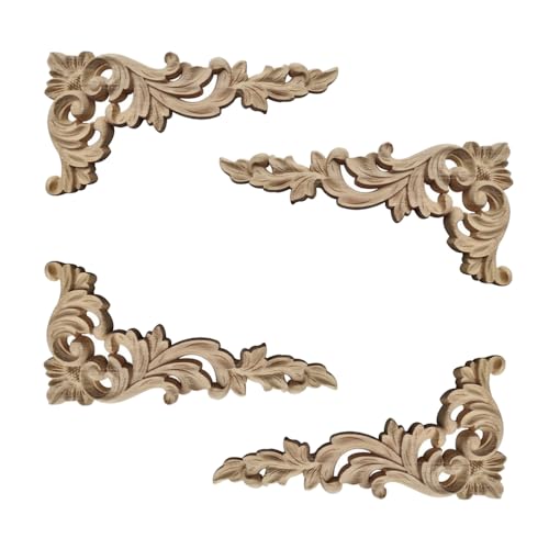 Vasemele 4 Pezzi Decorazione in Legno Intagliato Applique Fregi in Legno Intagliato Decorativi Applique ad Angolo in Legno Applique Intagliato Applique in Legno Fai Da Te Angolo Decorazione Mobili