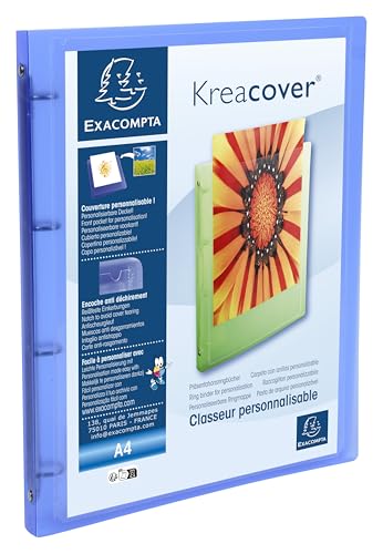 Exacompta - réf. 519699E - Carton de 20 classeurs PP souples personnalisables 1 poche - 4 anneaux ronds 15mm - Dimensions extérieures : 32 x 25 cm - Format à classer A4-5 couleurs assorties