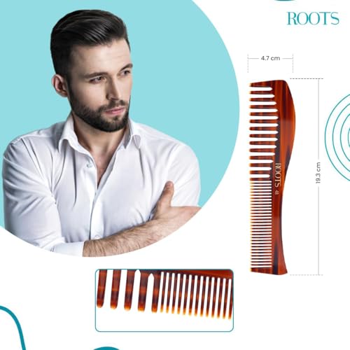 ROOTS Classic Comb | Dual Teeth For Styling & Detangling | Smooth & Round Teeth prevent Hair damage | For Women with Straight, Long, Wavy Hair | Wet & Dry use | Length - 7.5 Inch | Model No - 48