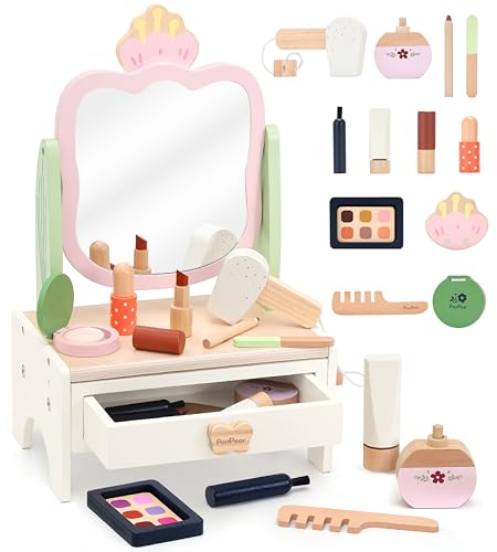 PairPear Wooden Vanity Set for Kids, Pretend Play Toddler Makeup Toy - image 1
