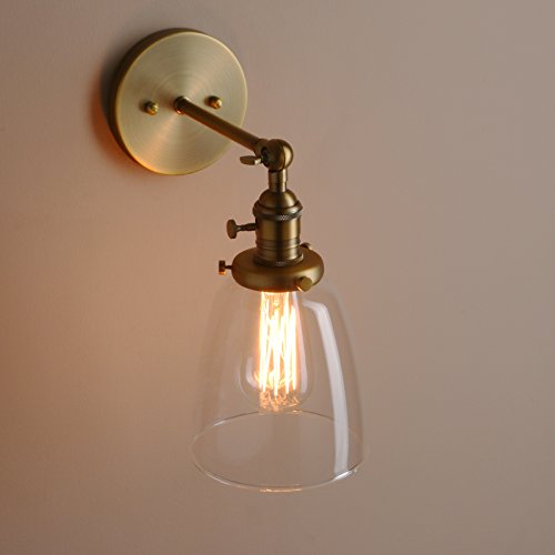 Pathson Vintage Wall Sconce With On Off Switch, Clear Glass Shade Brass Vanity Light, Indoor Wall Lighting Fixtures For Bathroom Bedside Garage Porch Cafe Club #TOP5