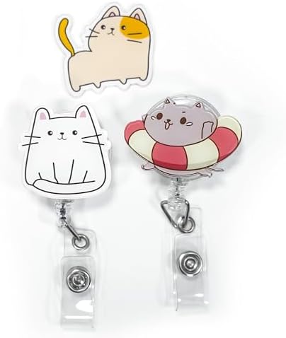 Pearkaihua 3Pcs Badge Reel,Funny Nurse Badge Reels with 24” Durable Nylon Retractable Cord,Nursing Student Worker Teacher Doctor ID Name Badge Clip Accessories (Cat)