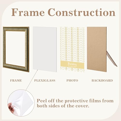 Image of VIOLABBEY 11x14 Picture Frame Green, Vintage Photo Frames Ornate without Mat for Tabletop or Wall Hanging