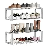Homeiju Hängender Schuh-Organizer, 2 Stück, Wandmontage, für 12 Paar, platzsparendes Metall-Wand-Schuhregal, Schuhhalter zum Aufhängen für kleine Räume, Eingang, Schrank, Wohnmobil, Wohnmobil (Silber)