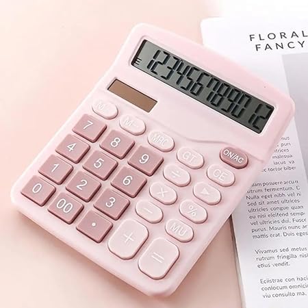 Calculadora de Mesa Visor Grande 12 Dígitos Solar E Pilha (Rosa Bebê, Grande Visor)
