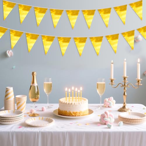 Image of 65FT Gold Glitter Triangle Pennant Banner Flag Metallic Bunting Fabric Garland for Christmas Graduation Wedding Engagement Anniversary Bachelorette Birthday Bridal Shower Valentine's Party Supplies