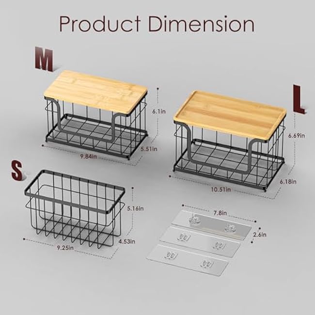 3 Pack Laundry Pantry Kitchen Organizers and Storage, 2 Pack Stackable Trash Bag Holder Under Sink Organizer & 1 Pack Wrap Organizer, Wall Mount Garbage Bag Holder with Bamboo Top for Onion Potato