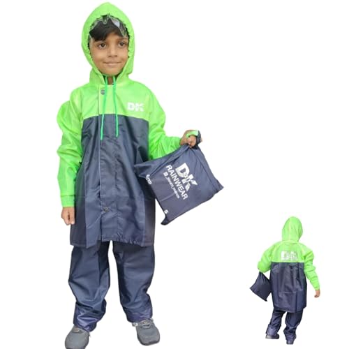 Image of Boy's & Girl's Top + Bottom Portable Light Weight Rain Coat with Hooded & Long Sleeves for Outdoor Activity