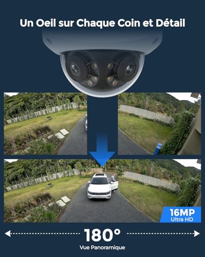Reolink 16MP UHD 180° Pan Cam Sécu PoE Double Objectif, Suivi Mouvements, Vision Nocturne Couleur, Spots, Détect. Intell. et Alertes, Audio 2 Voies, IK10 Anti-Vandal, IP67 Anti Intempéries, Duo 3V PoE