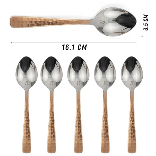 Image of Copper Eating Spoon Stainless Steel Set - Pack of 6 | Metal Kitchen Dining and Cutlery | Steel and Copper Metalic Finish | A Touch of Elegance to Your Dining and Serving Eating