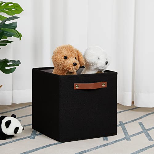 Ecegeva Storage Bins, Cube Storage Bin With Leather Handles For Shelves, Collapsible Storage Bins For Bedroom, Storage Bins 11X11 For Toys, Decorative Storage Bins For Closet Storage(Black,6 Pack) #TOP5
